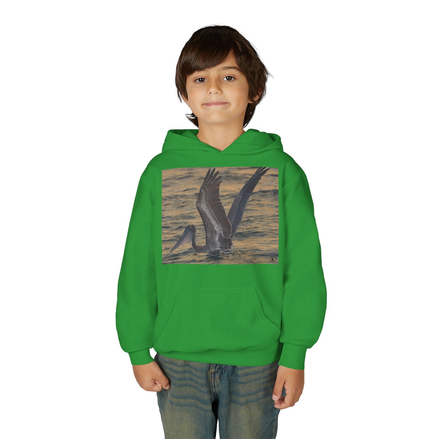 Youth Pelican Sunset Hoodie — Kids Beach Wildlife Pullover