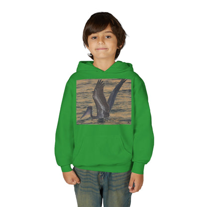 Youth Pelican Sunset Hoodie — Kids Beach Wildlife Pullover