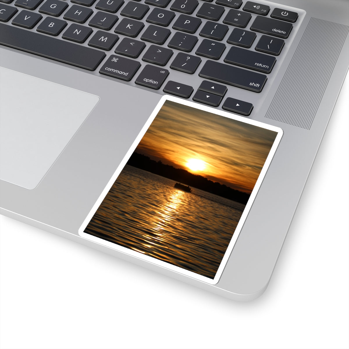 Sunset Over Lake Kiss-Cut Sticker — Golden Sunset Reflection Sticker