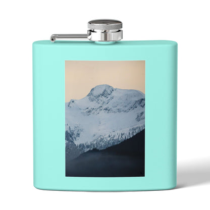 Mountain Peak 6oz Stainless Steel Flask — Snowy Summit Photo Design