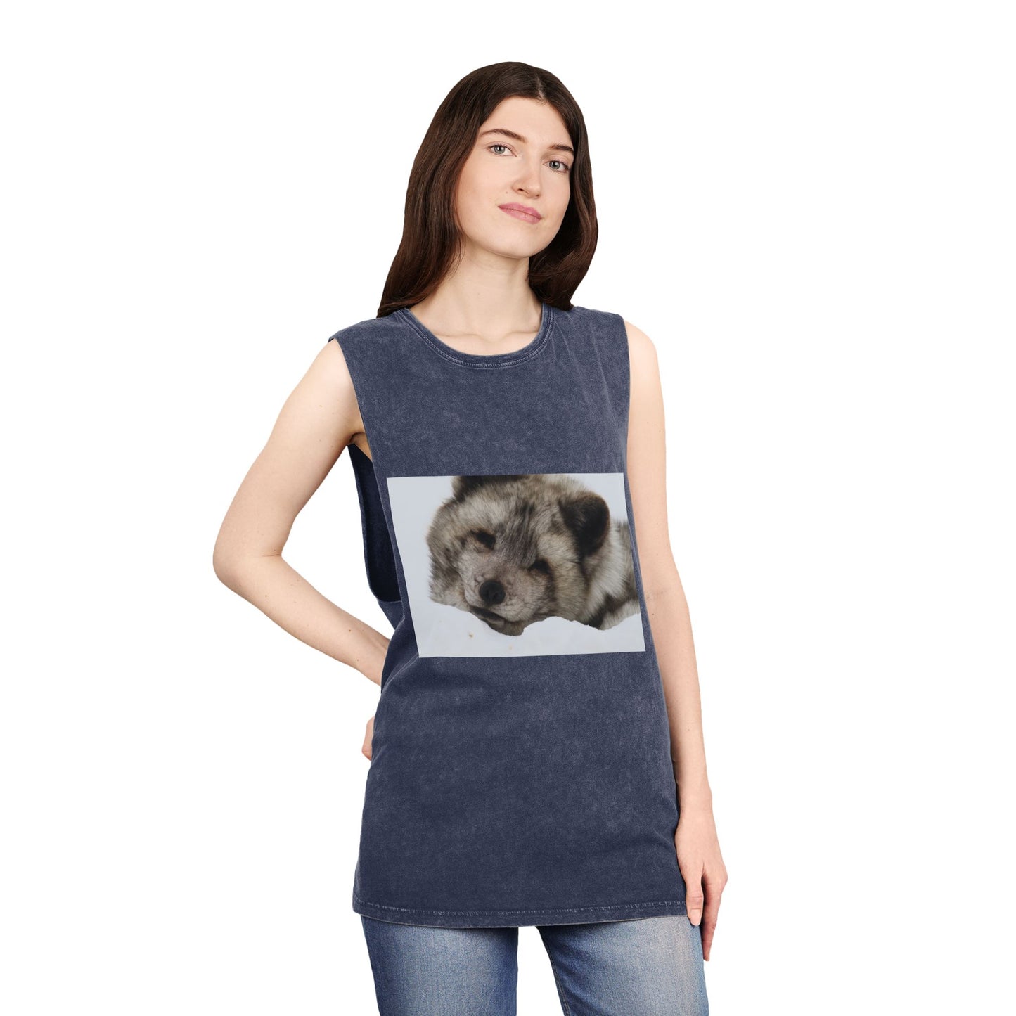 Arctic Fox Sleeping Photo Tank Top — Vintage Stonewash Sleeveless Tee