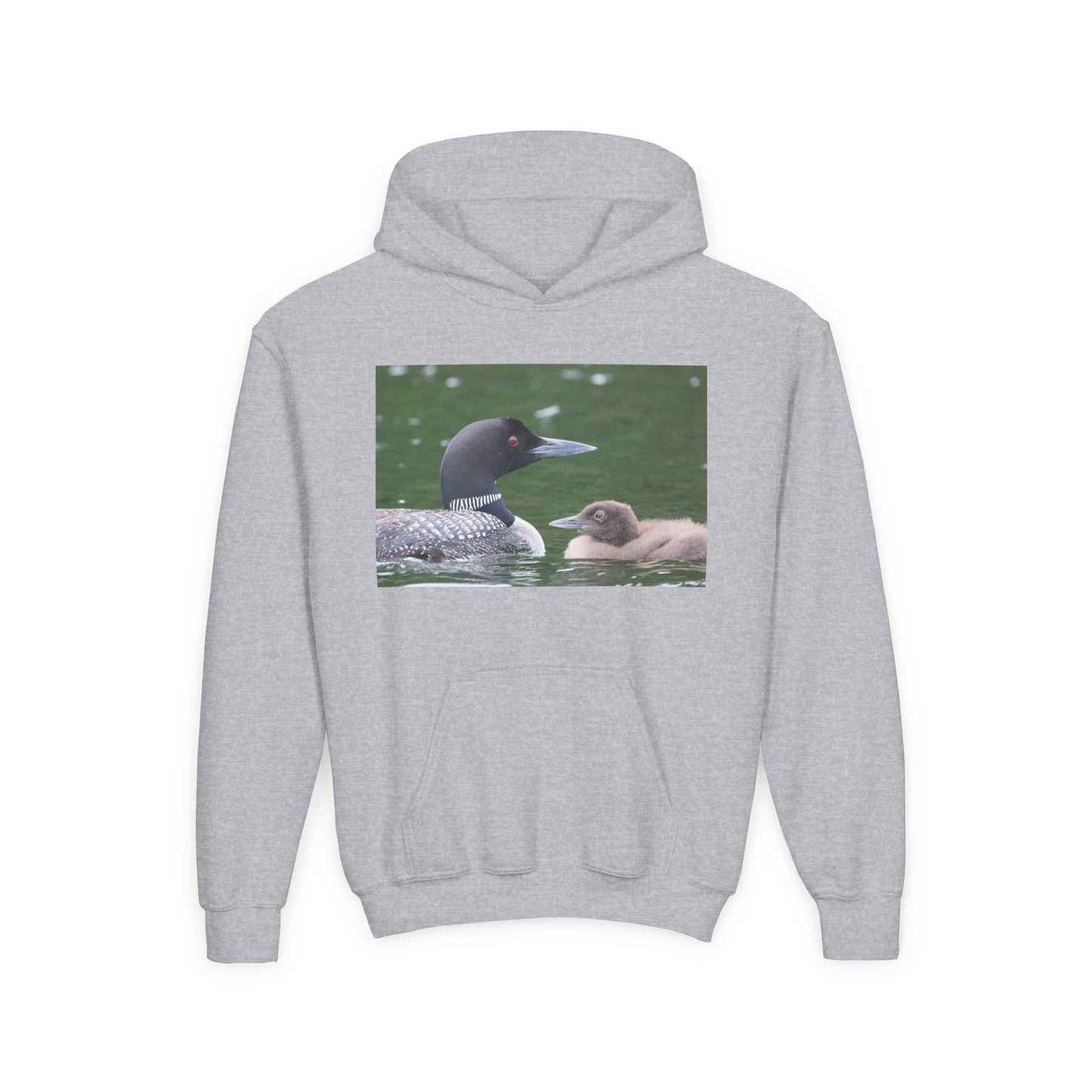Youth Hoodie — Common Loon with Chick Nature Photo