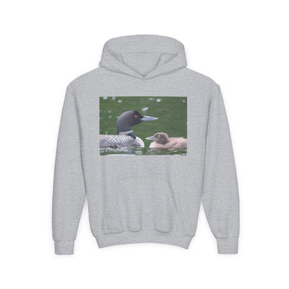 Youth Hoodie — Common Loon with Chick Nature Photo