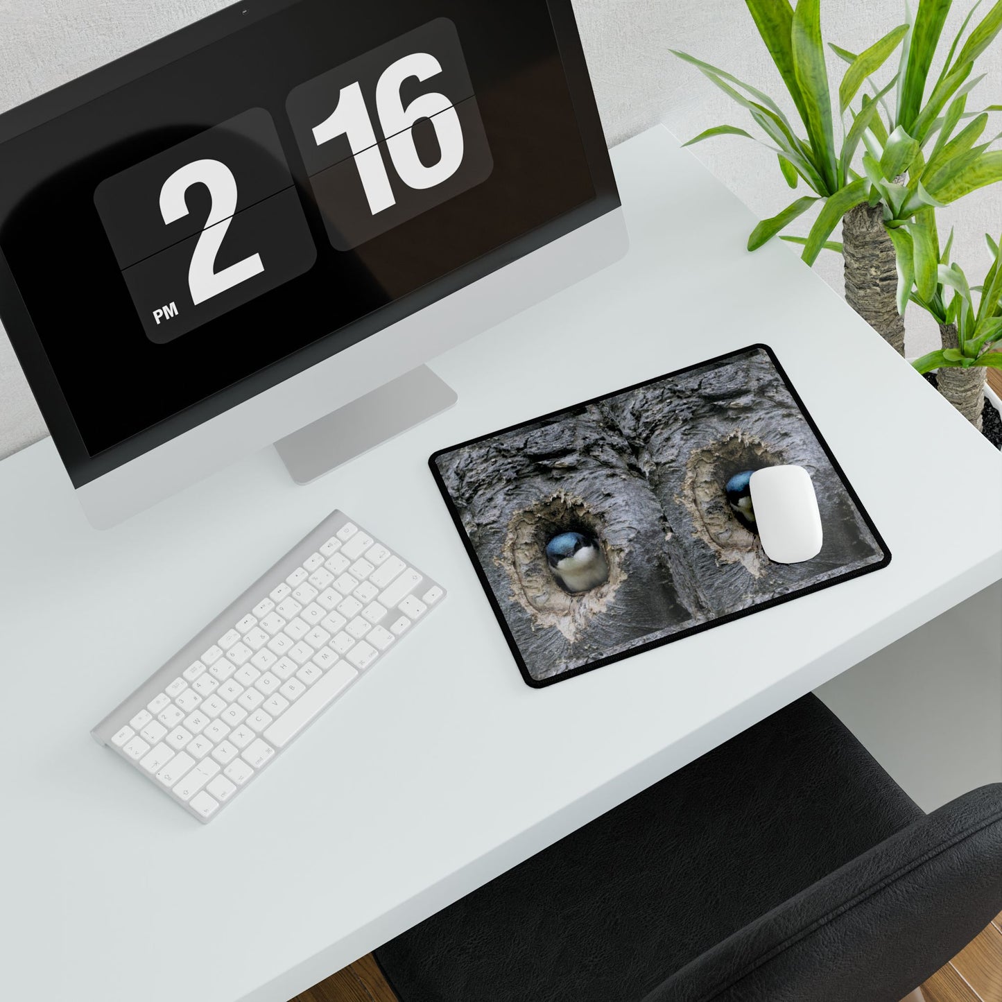 Bird Nest Trio Desk Mat — Cute Chick in Tree Hole XXL Mousepad