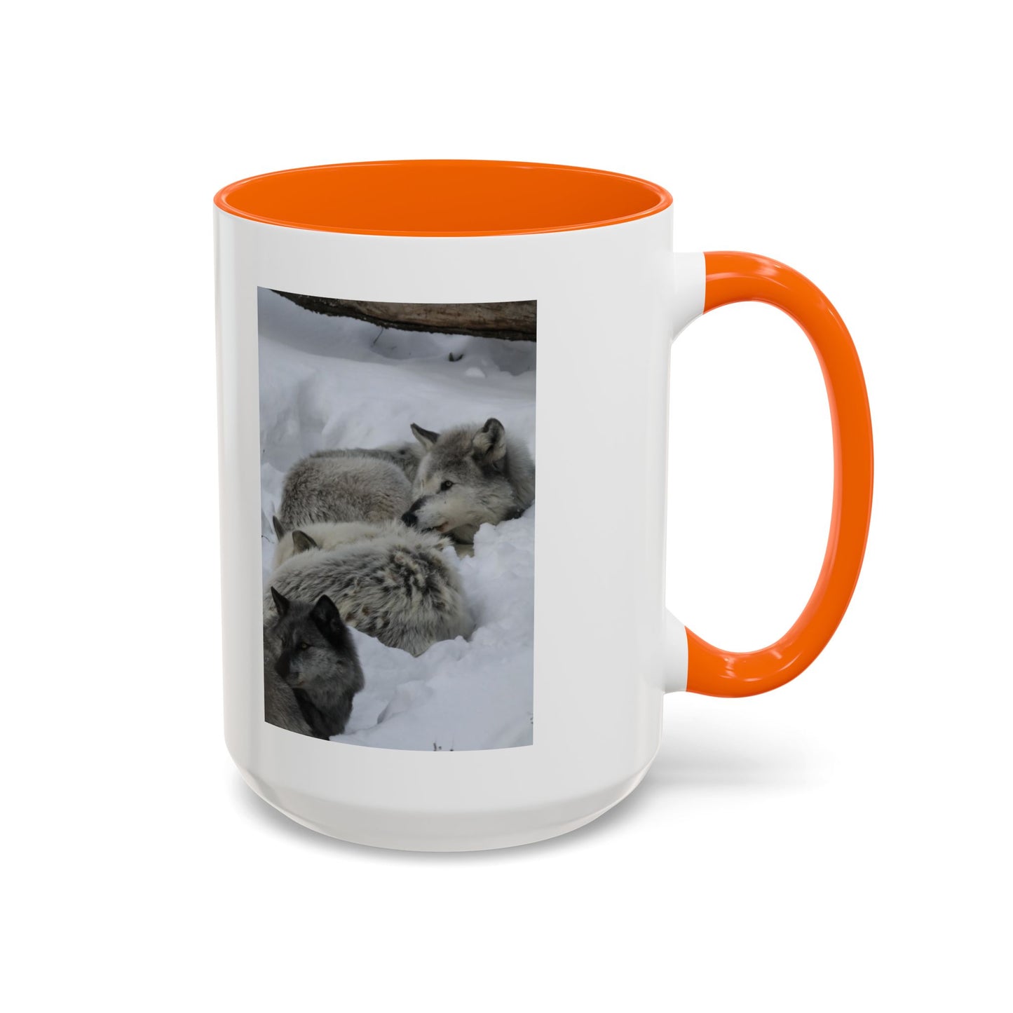 Wolf Pack Coffee Mug – Accent Black Handle 11/15oz, Winter Wildlife Photo