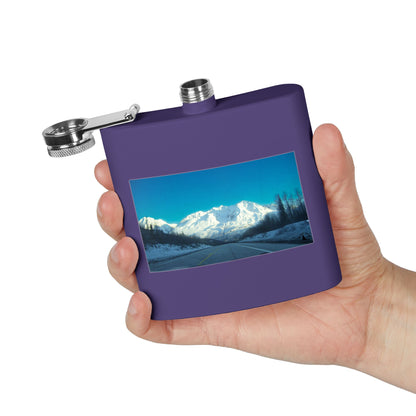 6oz Mountain Landscape Stainless Steel Flask – Snowy Peaks Photo Hip Flask