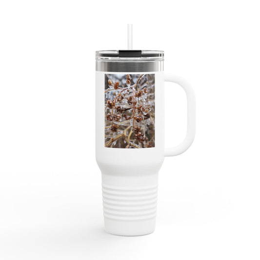 40oz Insulated Travel Mug with Frosted Branch Photo – Large Stainless Steel Tumbler