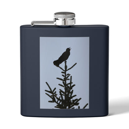 6oz Stainless Steel Flask — Silhouette Bird on Spruce Design