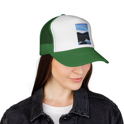 Mountain Lake Trucker Hat — Scenic Nature Photo Cap