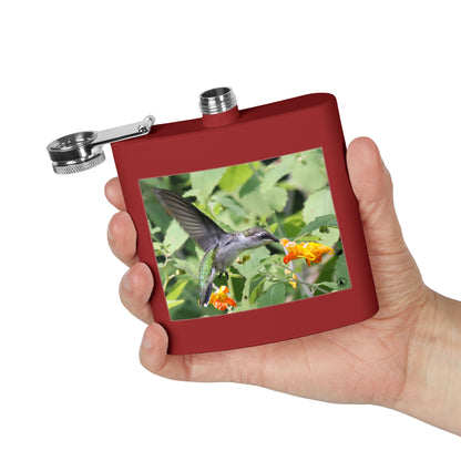 Hummingbird Photo Stainless Steel Flask — 6oz Portable Liquor Hip Flask