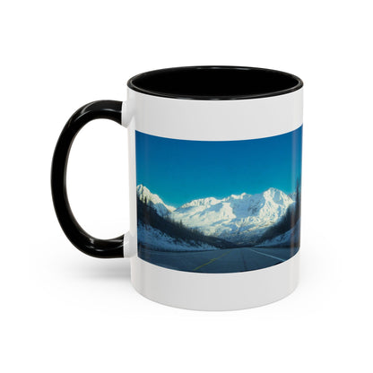 Scenic Mountain Panorama Accent Coffee Mug — Snowy Peaks Travel Coffee Cup (11/15 oz)