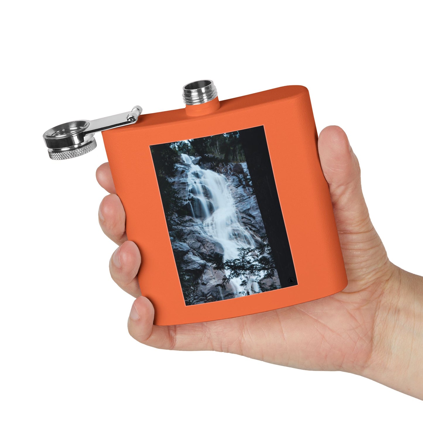 Waterfall Photo Stainless Steel Flask — 6oz Pocket Hip Flask for Outdoors & Travel