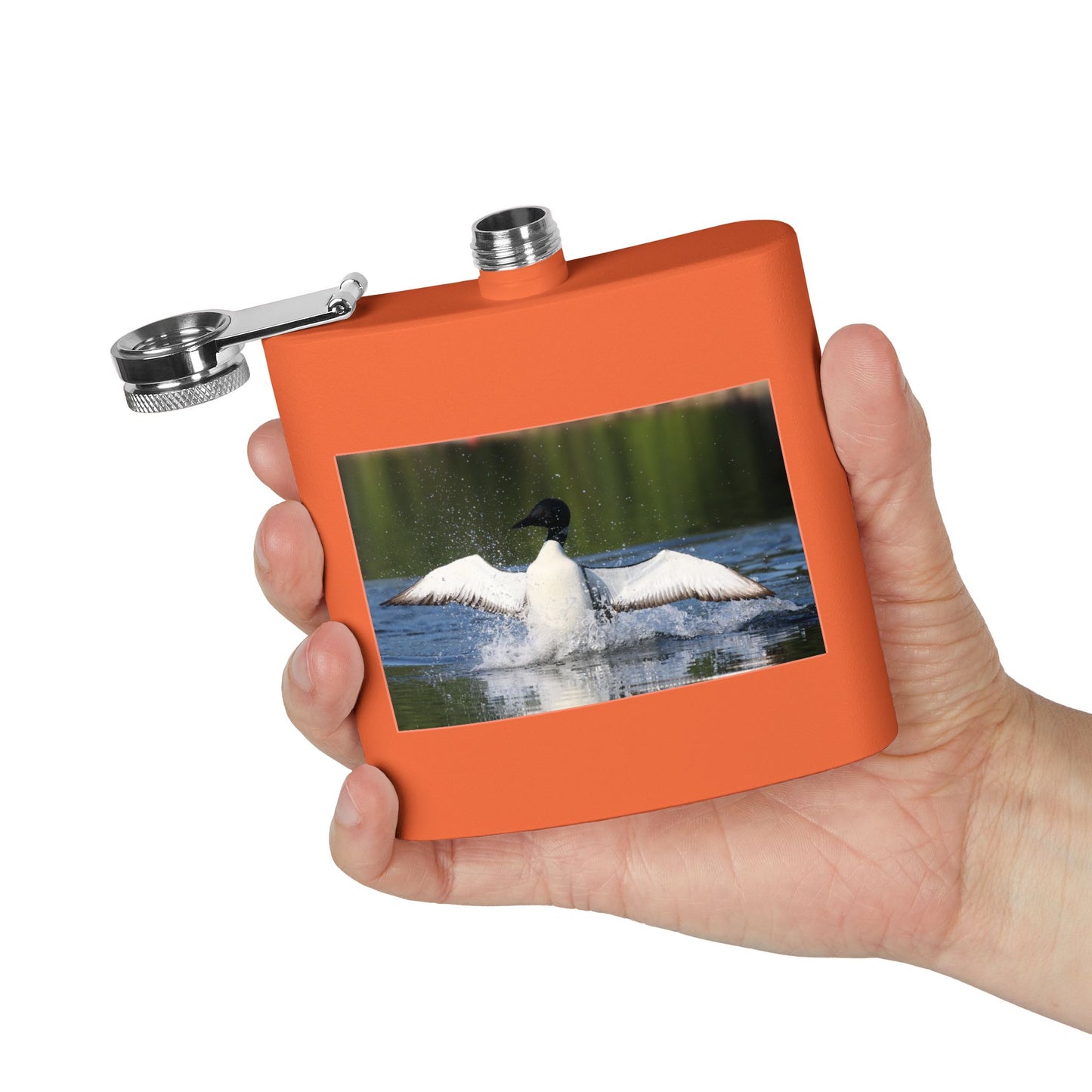 Duck Photography 6oz Stainless Steel Flask — Loon Splash Wildlife Hip Flask