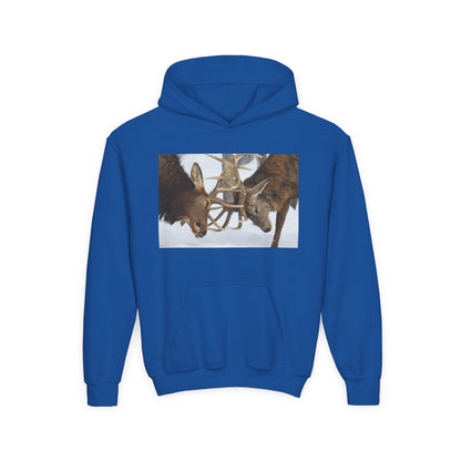 Fighting Deer Antlers Youth Hoodie | Wildlife Nature Illustration