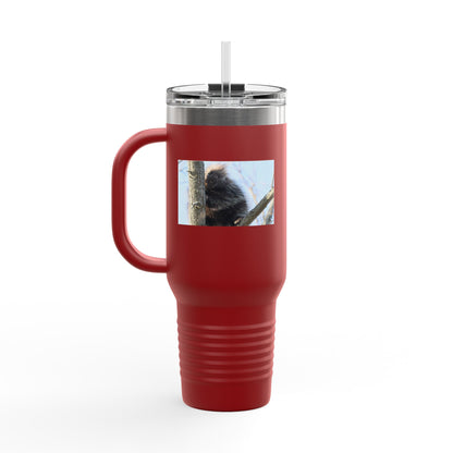 40oz Insulated Travel Mug with Cozy Raccoon Photo — Large Stainless Steel Tumbler for Road Trips & Outdoor Lovers