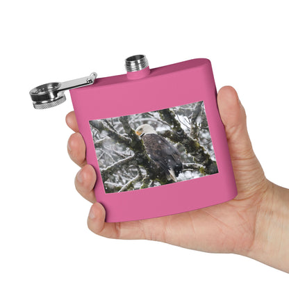 Eagle In Snow 6oz Stainless Steel Hip Flask — Bald Eagle Wildlife Photo Flask, Outdoor Gift for Hunters & Nature Lovers