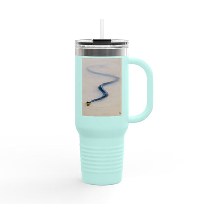 40oz Insulated Travel Mug – Minimal Beach Sand & Blue Wave Design