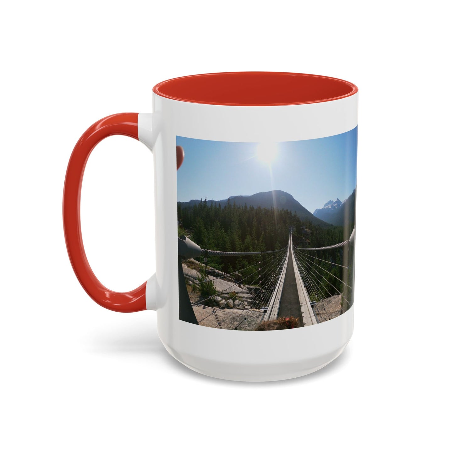 Bridge Trail Scenic Coffee Mug — Mountain Suspension Bridge Photo Accent Mug