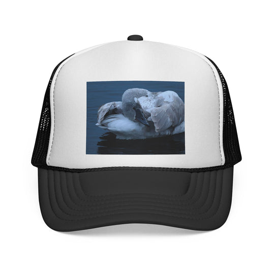 Swan Trucker Cap - Serene Sleepy Swan Photo Mesh Hat