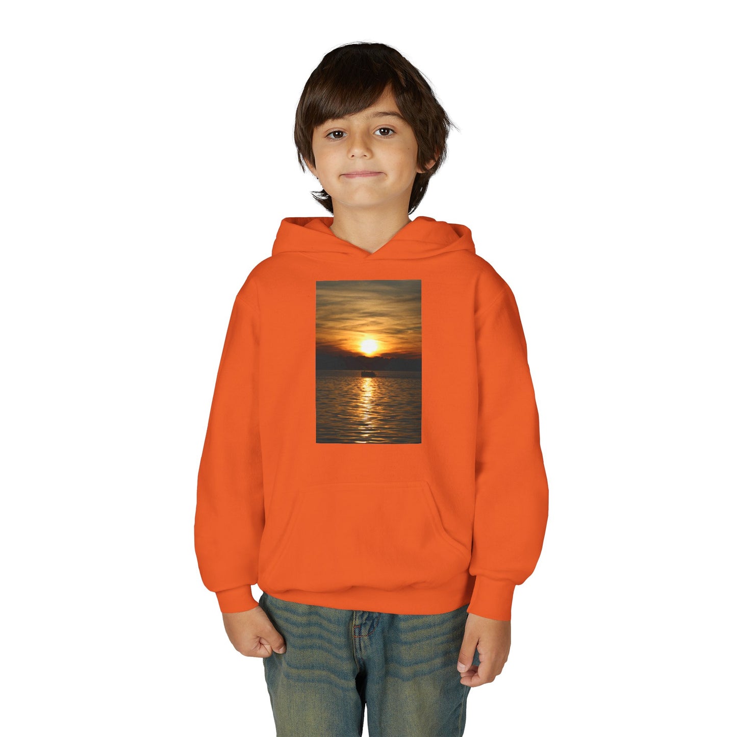Youth Hoodie with Golden Sunset Photo - Beach Vibes Kids Pullover