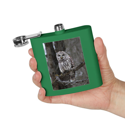 6oz Stainless Flask with Barred Owl Photo – Wildlife Nature Gift