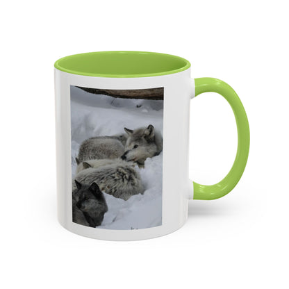 Wolf Pack Coffee Mug – Accent Black Handle 11/15oz, Winter Wildlife Photo