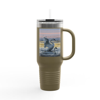 40oz Insulated Travel Mug — Swans at Sunrise Scenic Drink Tumbler