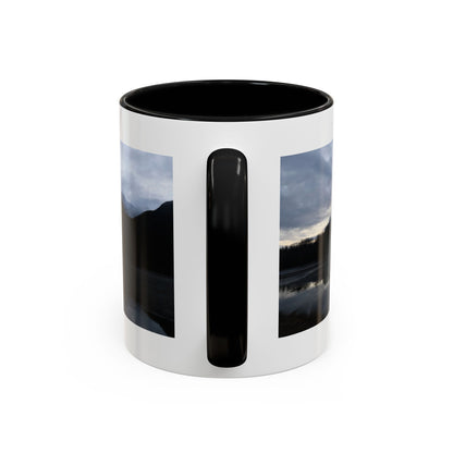 Scenic Mountain Lake Accent Coffee Mug — Moody Sunset Reflection (11oz & 15oz)