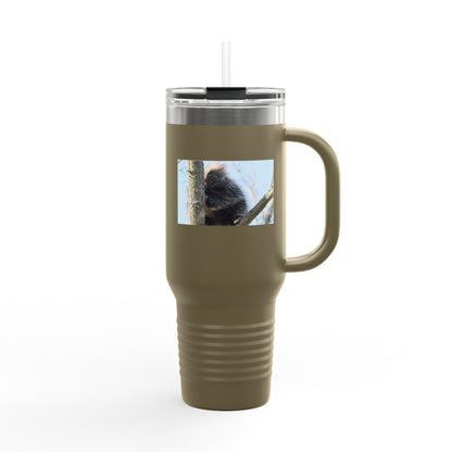 40oz Insulated Travel Mug with Cozy Raccoon Photo — Large Stainless Steel Tumbler for Road Trips & Outdoor Lovers
