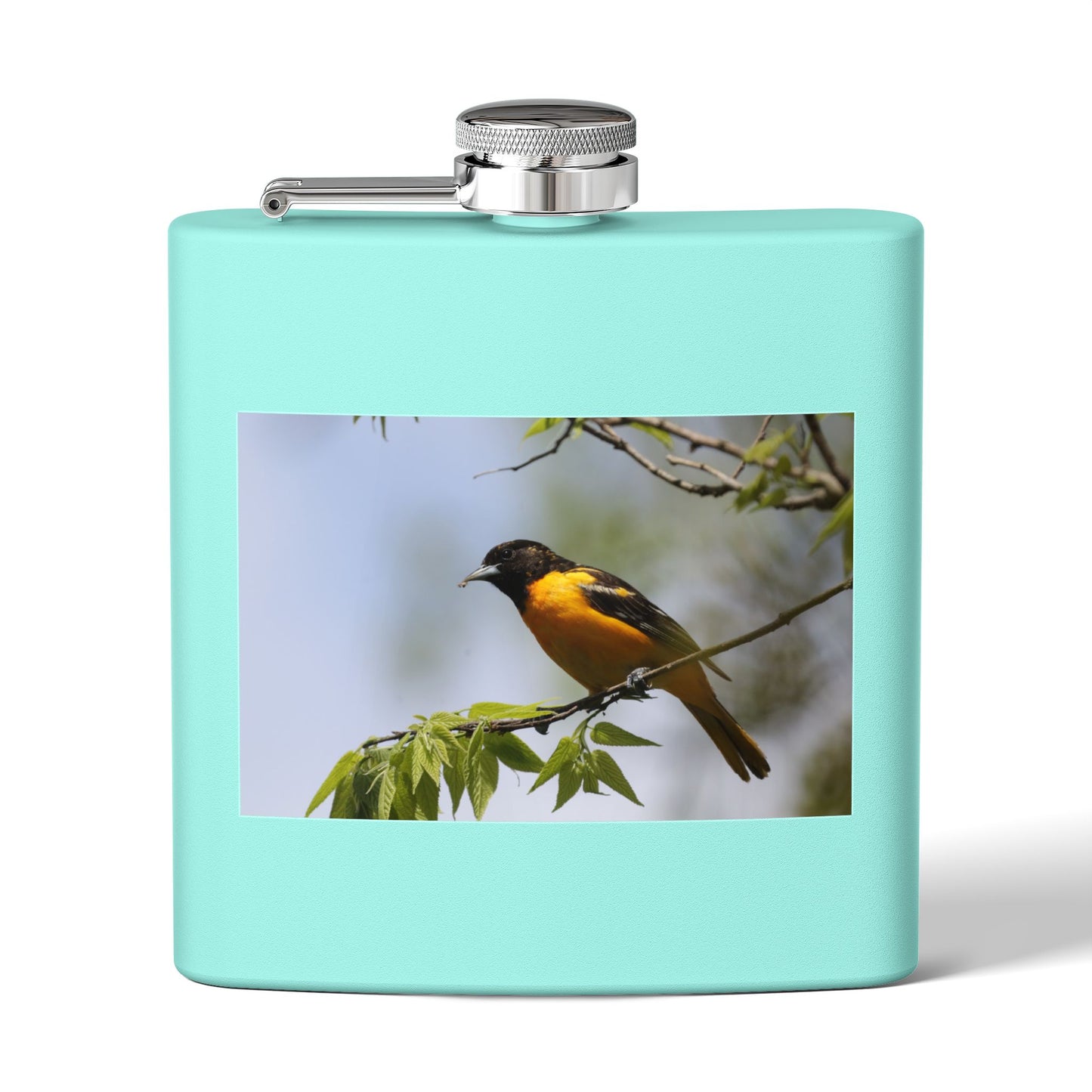 6oz Bird Photo Stainless Steel Flask — Baltimore Oriole Nature Gift