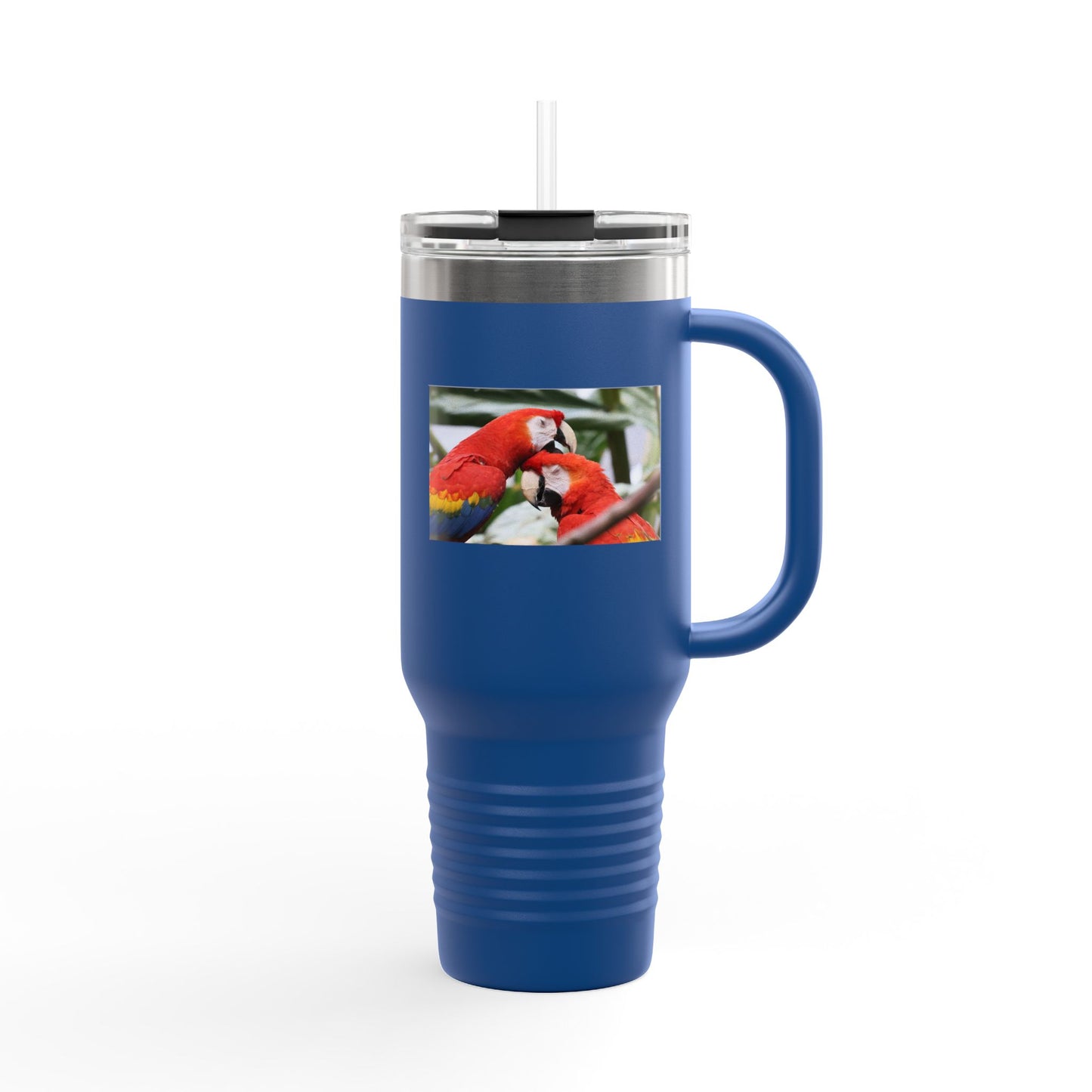 40oz Insulated Travel Mug — Colorful Macaw Parrot Photo, Double-Wall Tumbler for Travel & Outdoor