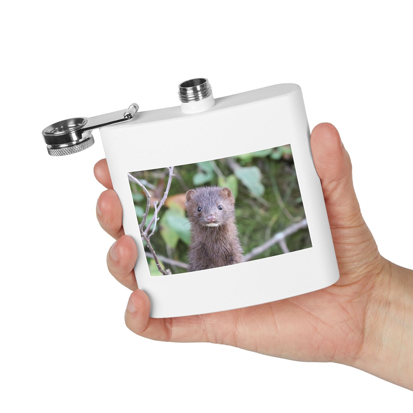 Mink Portrait Stainless Steel Flask — 6oz Wildlife Animal Photo Hip Flask