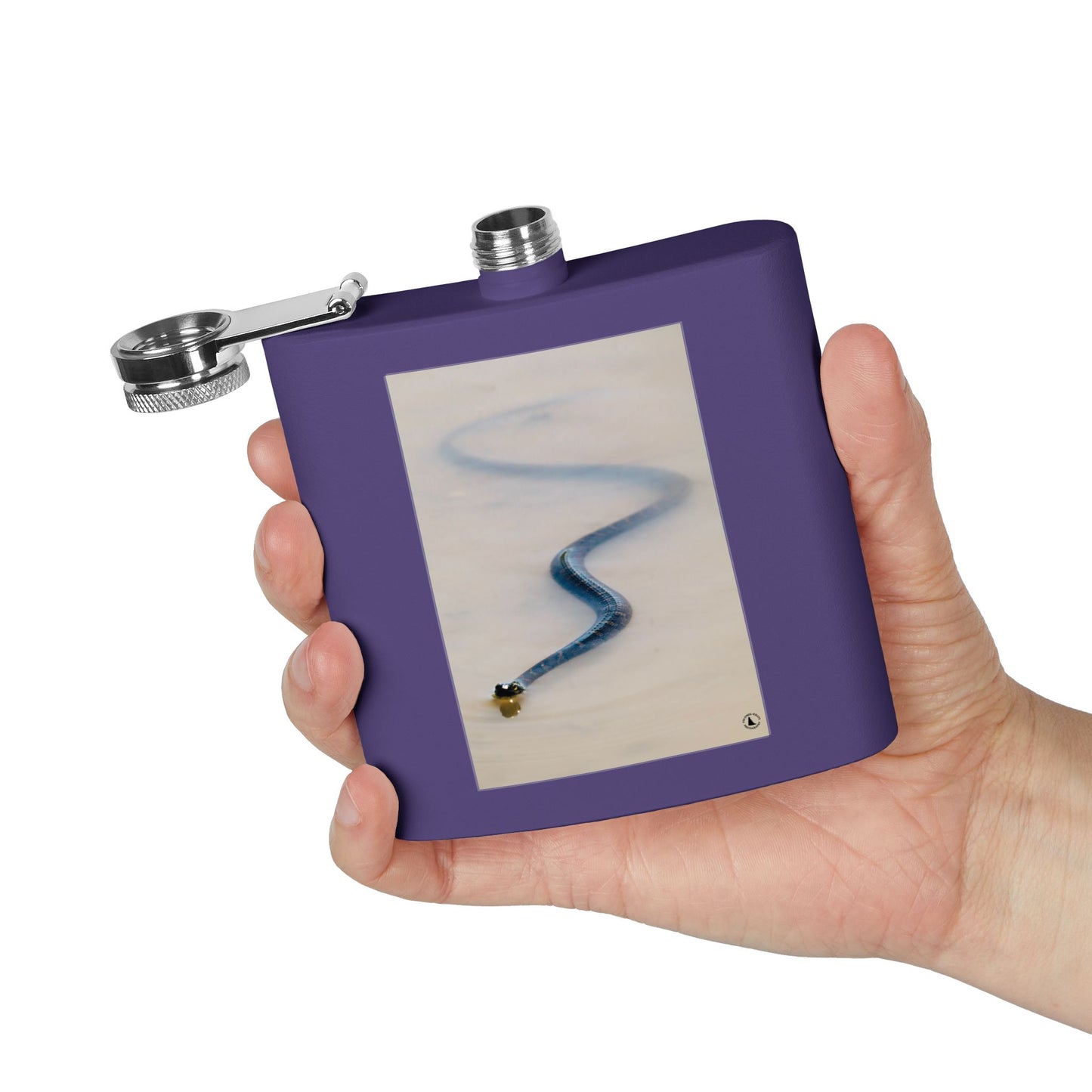 6oz Stainless Steel Flask with Serpentine Snow Trail Photo – Minimal Outdoor Gift