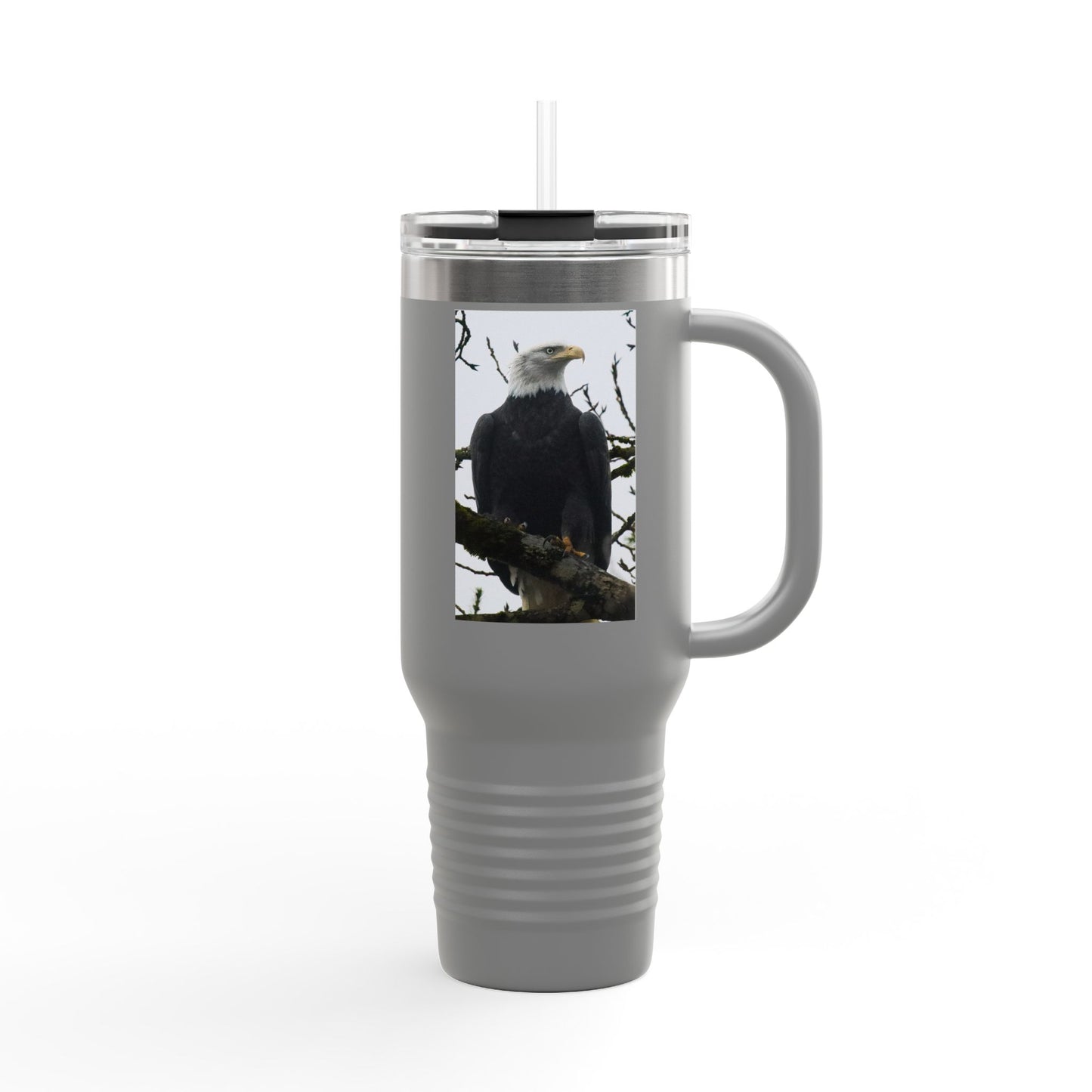 40oz Insulated Travel Mug with Bald Eagle Photo — Outdoor, Patriotic Wildlife Tumbler