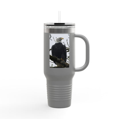 40oz Insulated Travel Mug with Bald Eagle Photo — Outdoor, Patriotic Wildlife Tumbler