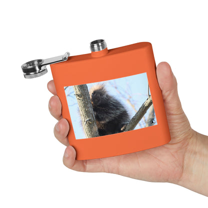 Porcupine Photo Stainless Steel Flask — 6oz Wildlife Hip Flask
