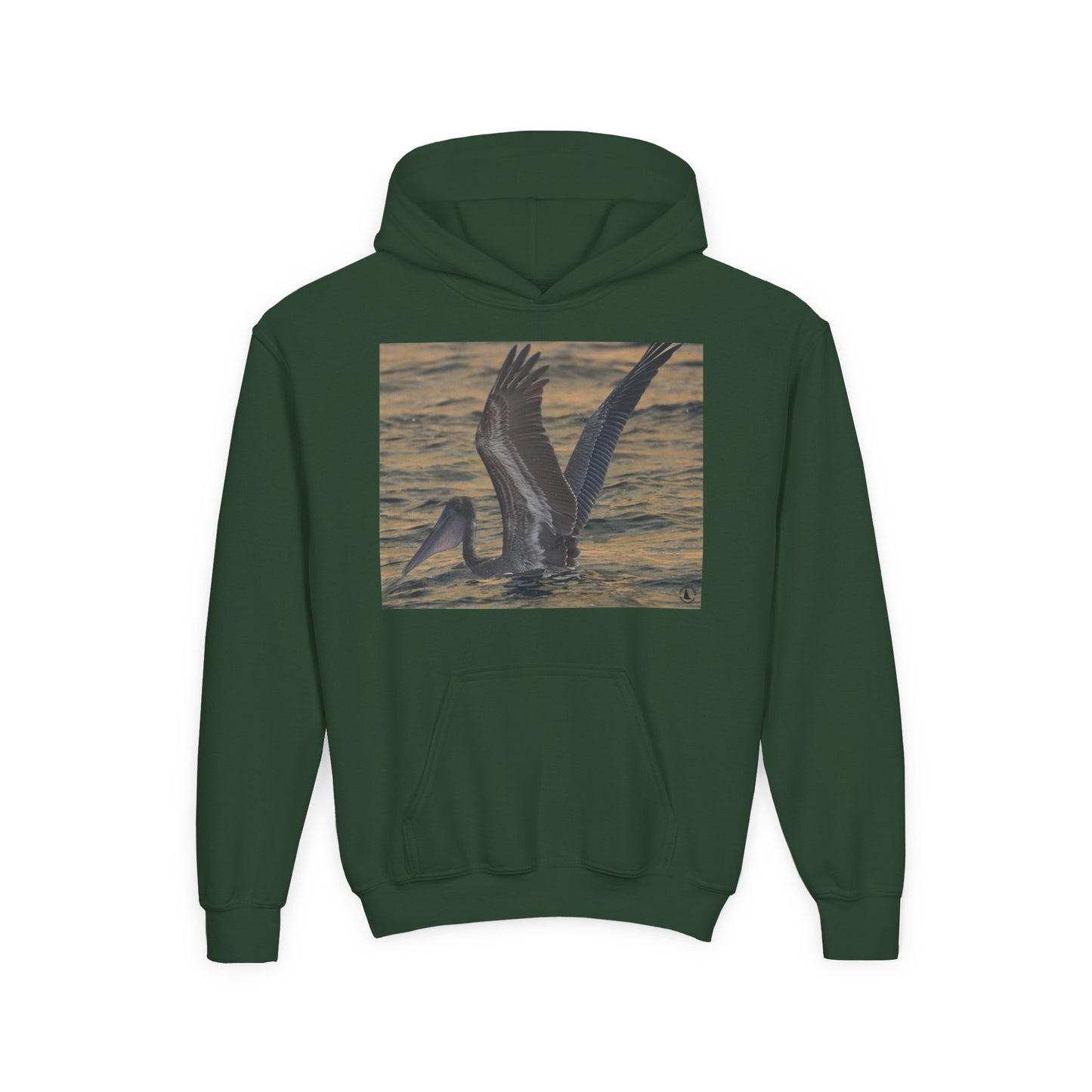 Youth Pelican Sunset Hoodie — Kids Beach Wildlife Pullover