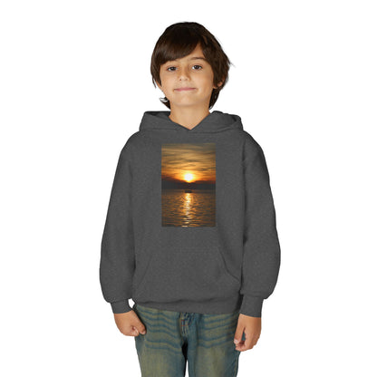 Youth Hoodie with Golden Sunset Photo - Beach Vibes Kids Pullover