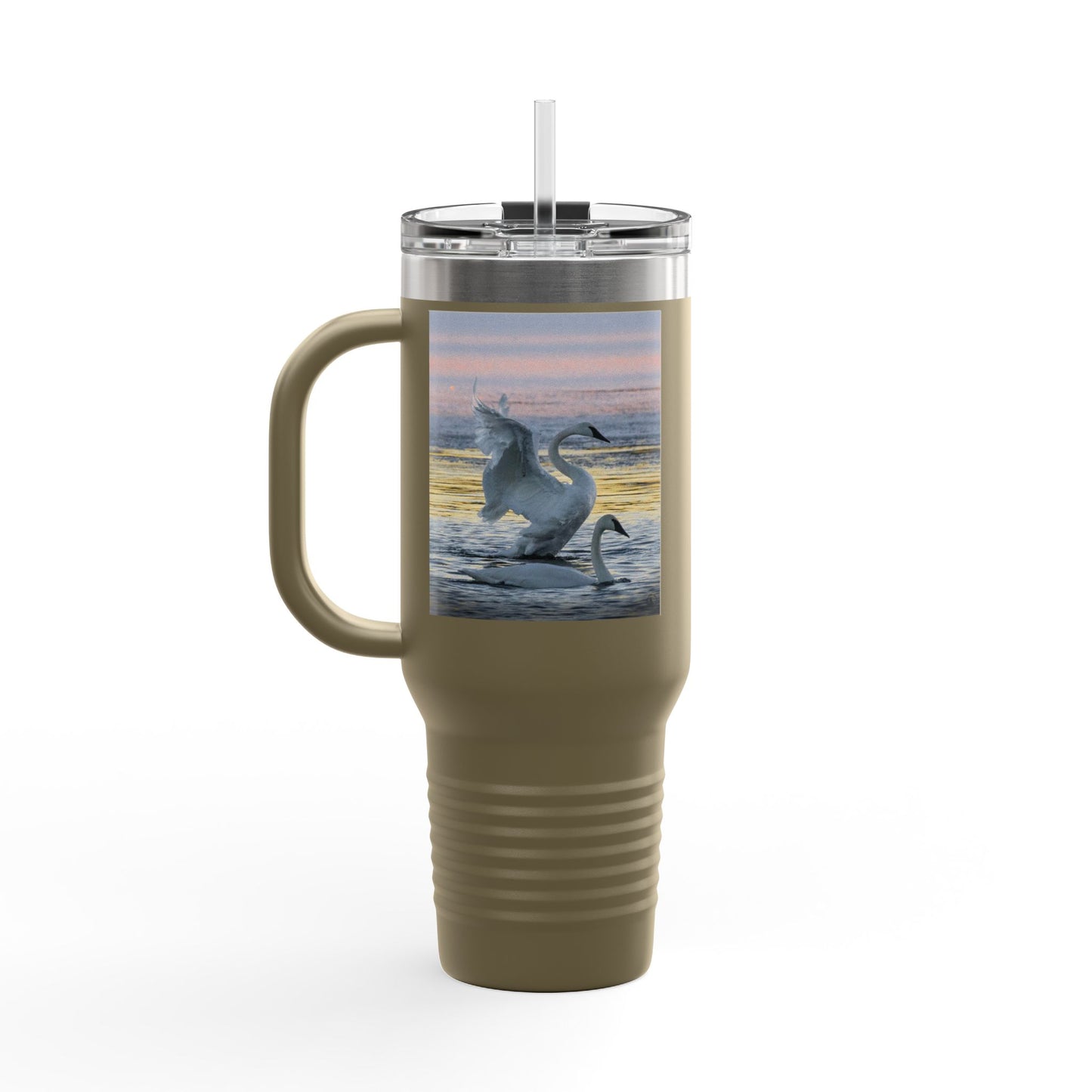 40oz Insulated Travel Mug — Swans at Sunrise Scenic Drink Tumbler