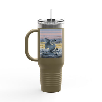 40oz Insulated Travel Mug — Swans at Sunrise Scenic Drink Tumbler