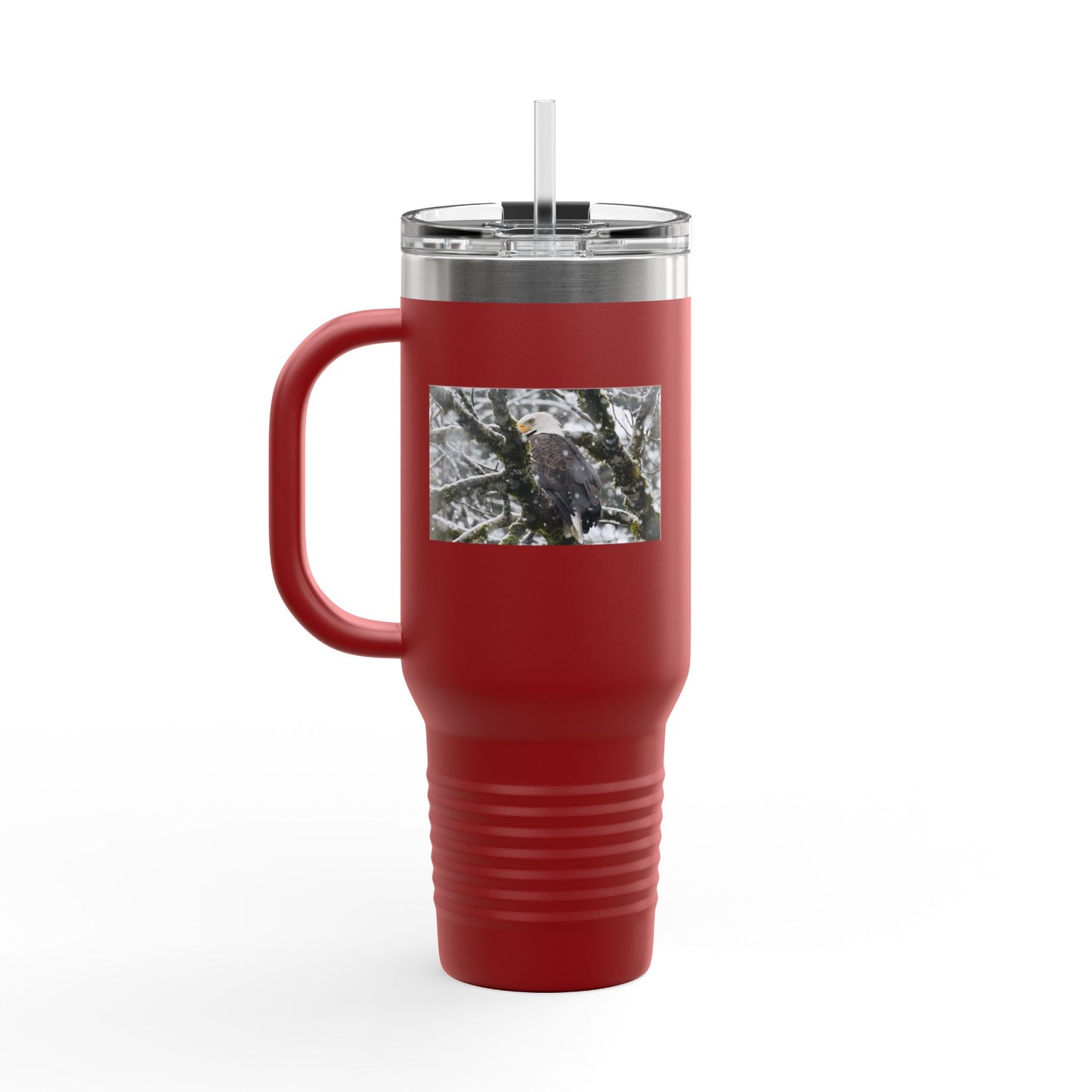 40oz Insulated Travel Mug with Snowy Owl Photo — Cold-Weather Wildlife Tumbler