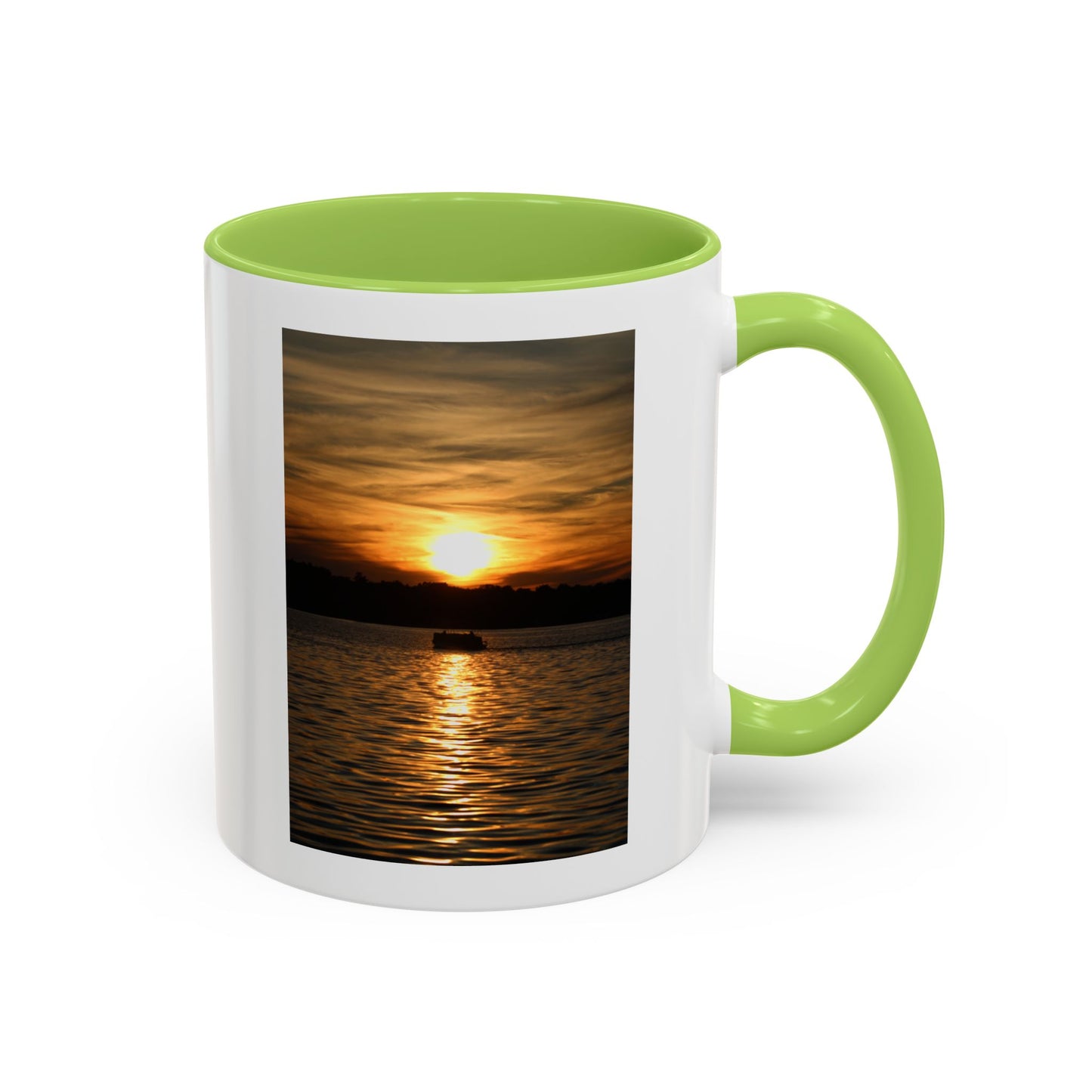 Sunset Lake Photo Accent Coffee Mug — Golden Sunset Reflection (11/15oz)