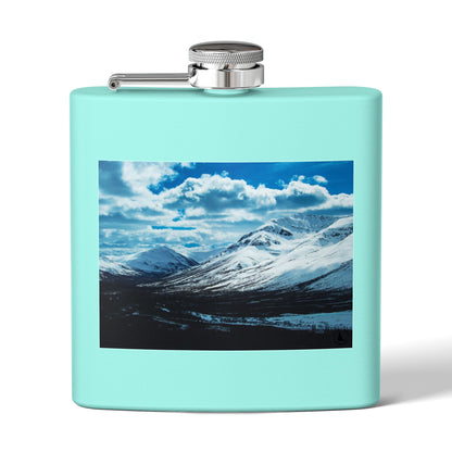 Mountain Winter Scene 6oz Stainless Steel Flask — Snowy Peaks Travel Hip Flask