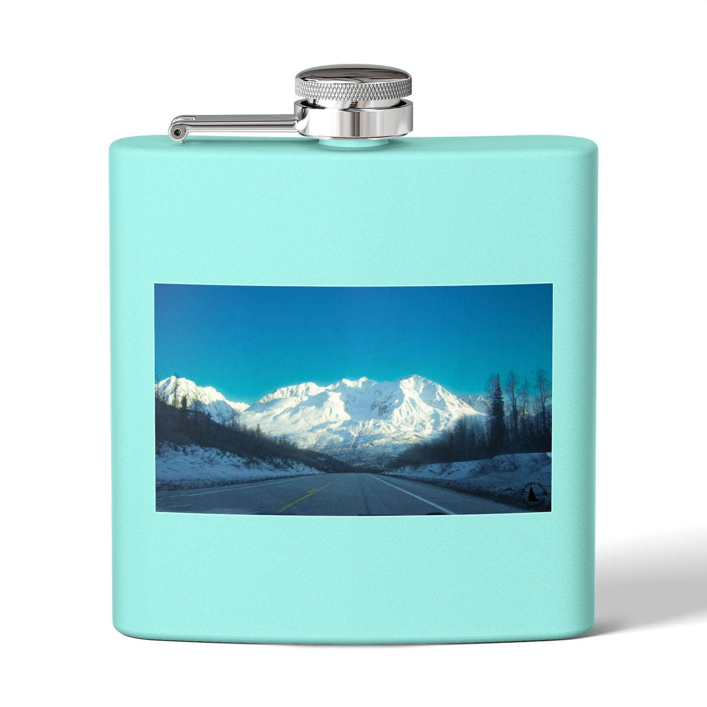 6oz Mountain Landscape Stainless Steel Flask – Snowy Peaks Photo Hip Flask
