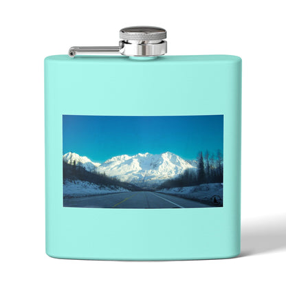 6oz Mountain Landscape Stainless Steel Flask – Snowy Peaks Photo Hip Flask