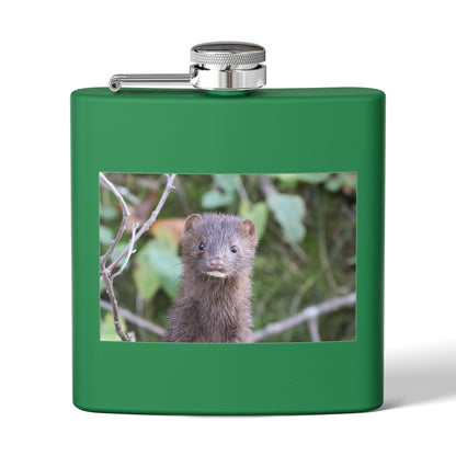 Mink Portrait Stainless Steel Flask — 6oz Wildlife Animal Photo Hip Flask