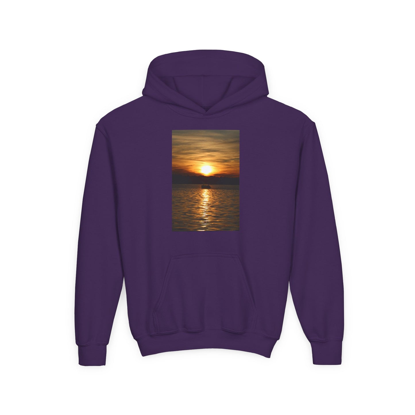 Youth Hoodie with Golden Sunset Photo - Beach Vibes Kids Pullover