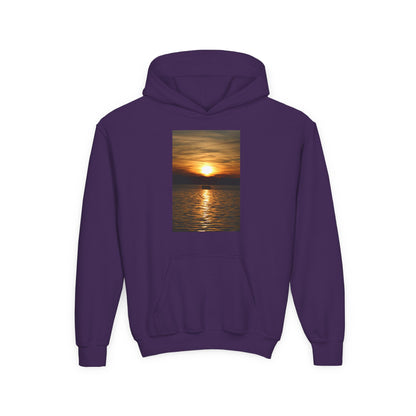 Youth Hoodie with Golden Sunset Photo - Beach Vibes Kids Pullover