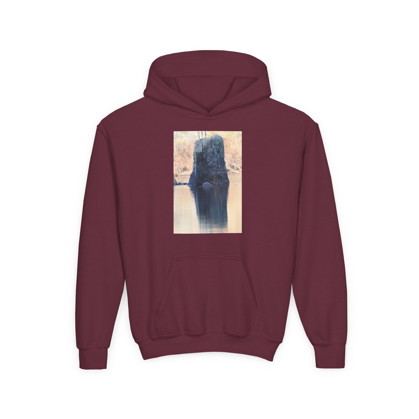 Youth Hoodie with Serene Lake Reflection Photo — Nature-Inspired Kids’ Pullover