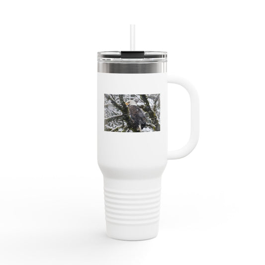 40oz Insulated Travel Mug with Snowy Owl Photo — Cold-Weather Wildlife Tumbler